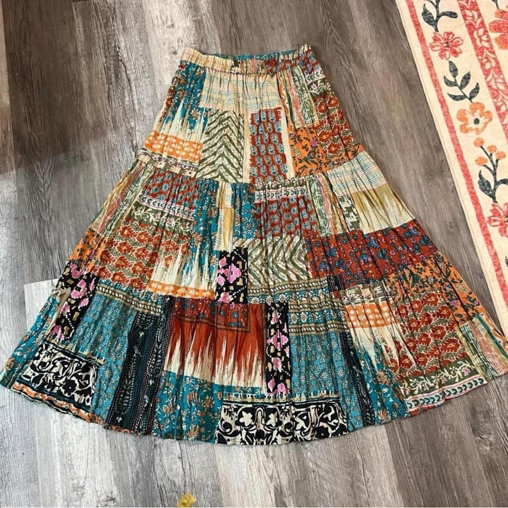 Signals vibrant patchwork skirt featuring a mix of colorful prints and patterns.